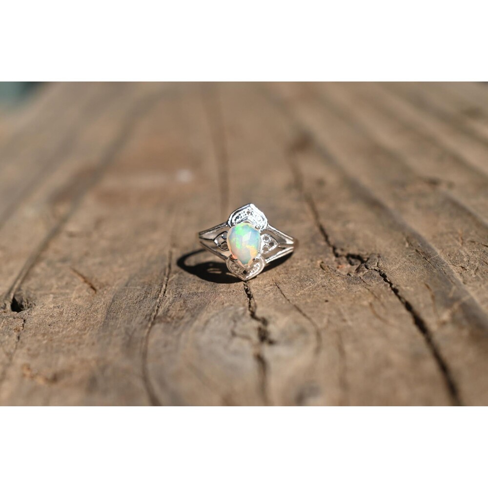Ethiopian Opal engagement ring size 8 in 925 sterling silver